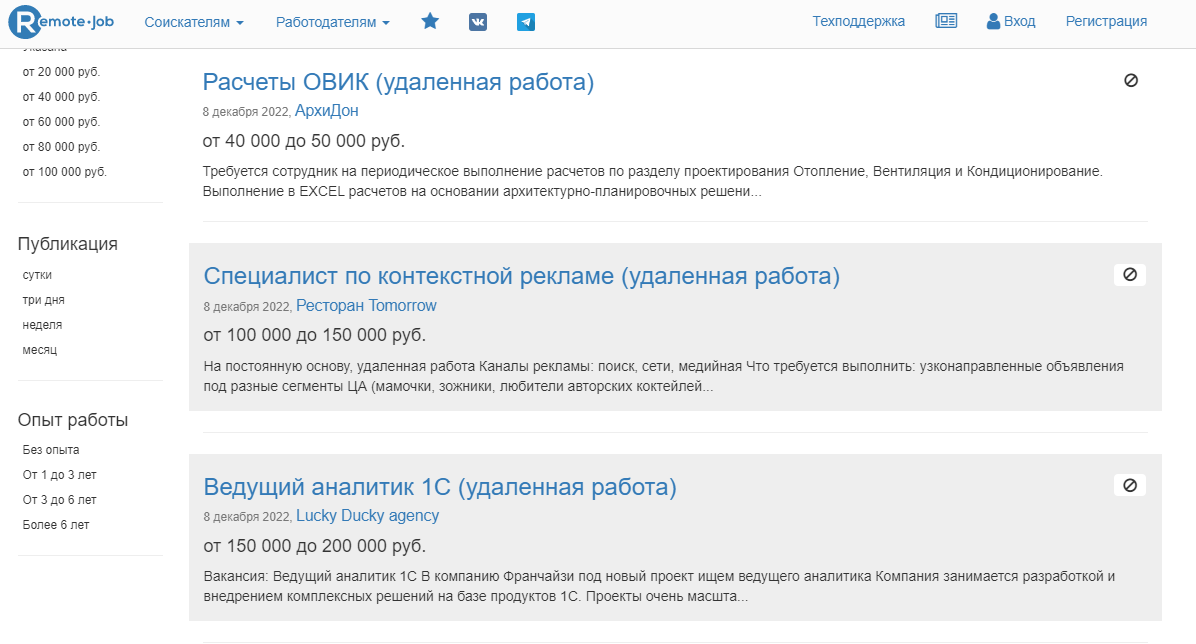 На декабрь 2022 на remote-job.ru опубликовано больше 24 000 вакансий
