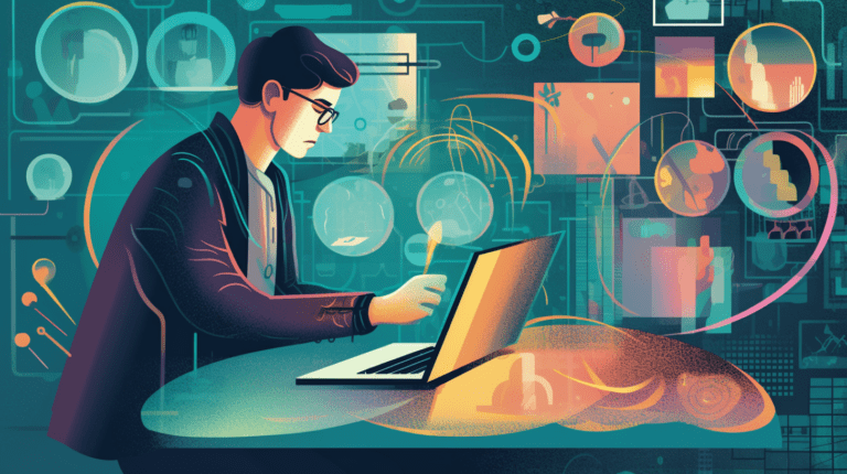 Person using laptop, focusing on image attributes
