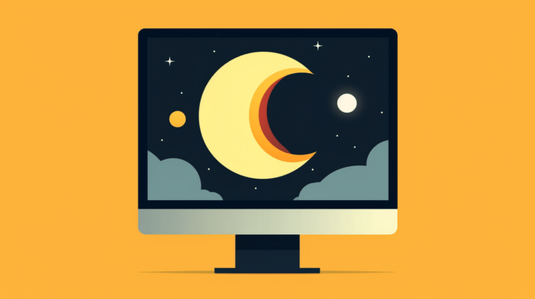 Computer screen with light and dark theme icons