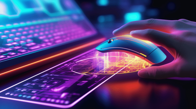 Hand interacting with animated button on a computer screen