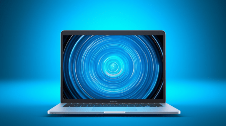 Laptop displaying a circular animated preloader