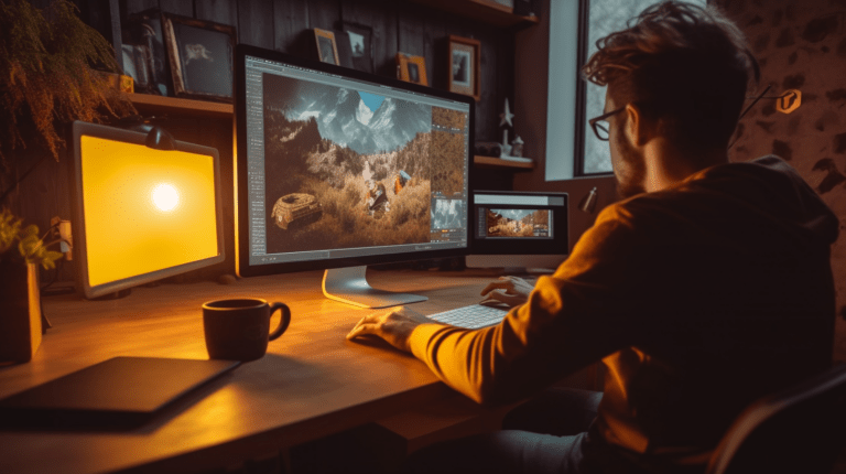 Person using a computer to add video background to a website