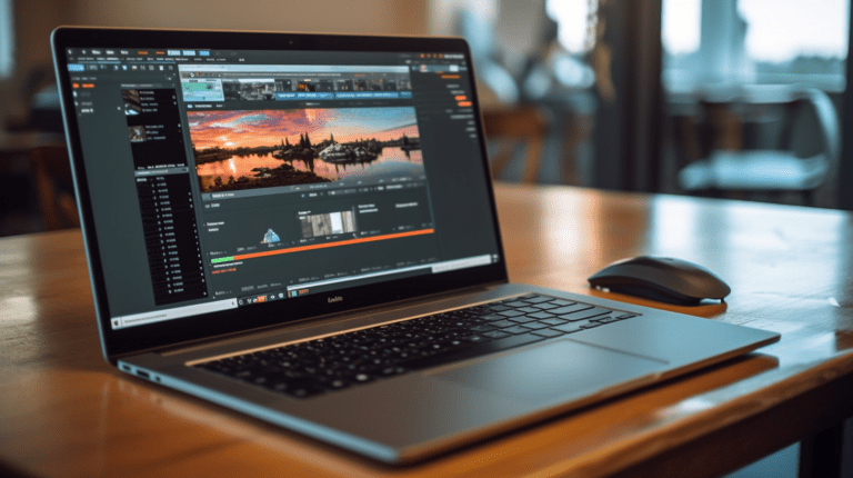 Laptop displaying a WebRTC-enabled webpage with two video streams.