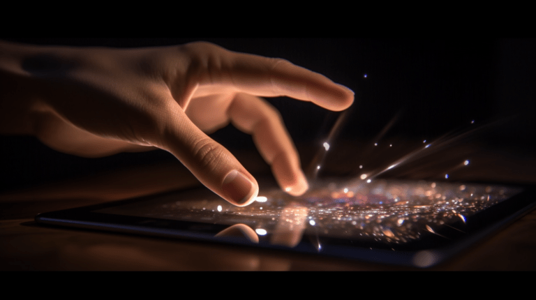Finger interacting with a mobile device screen.