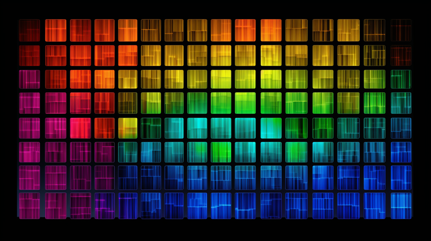 Computer screen with a colorful HTML table grid