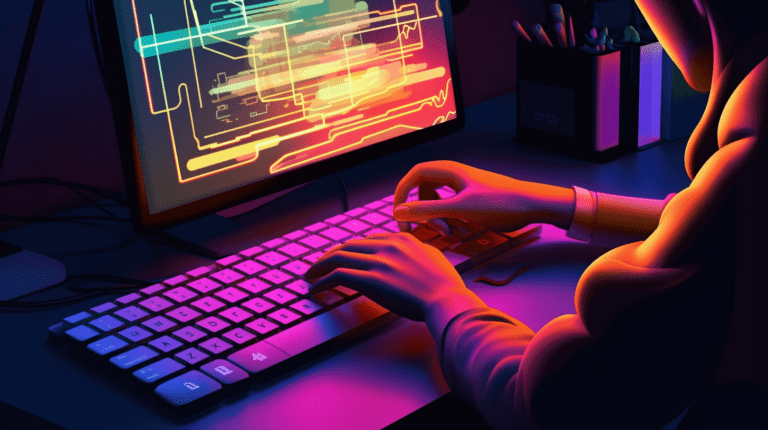 User typing on a computer with a form displayed on the screen.