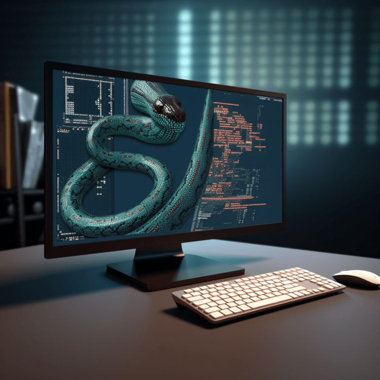 Python functions on a computer screen with a snake nearby.