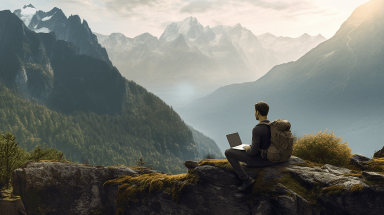 Laptop user in remote area