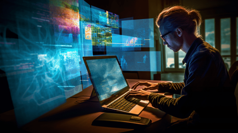 Person creating a parallax scrolling website on a computer