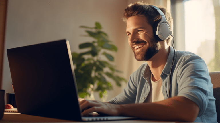 A person enjoying a video call on their laptop.