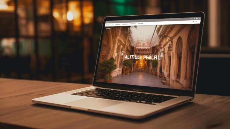 Laptop displaying a webpage with a fading-in heading