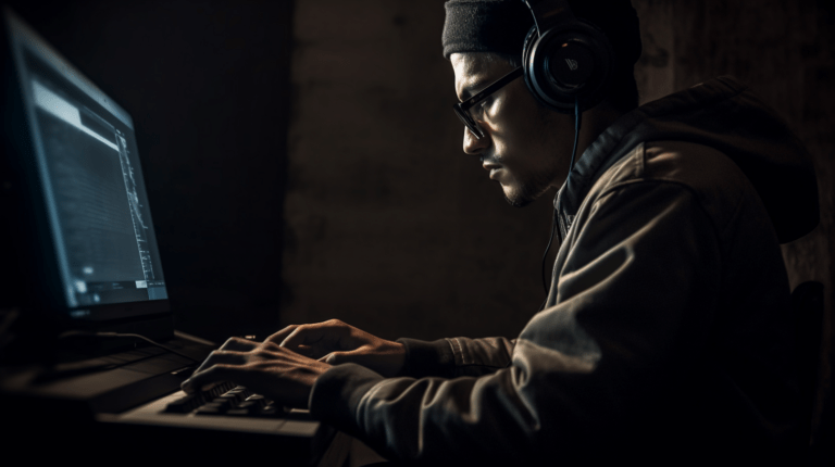Visually impaired person using a screen reader on a computer.