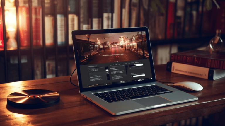 Laptop presenting video and audio players on a webpage