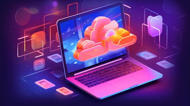 Laptop with JAMstack website and related icons