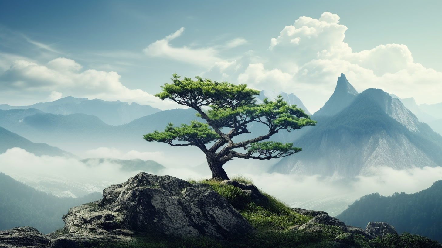 Tree and mountain representing the parallax effect.