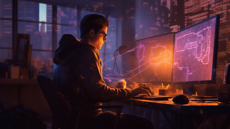 A developer creating a web server with Python and Flask.