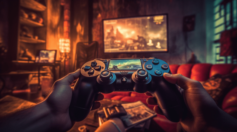 A person testing a haptic gaming controller.