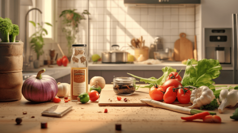 Smartphone with a culinary app among cooking ingredients.