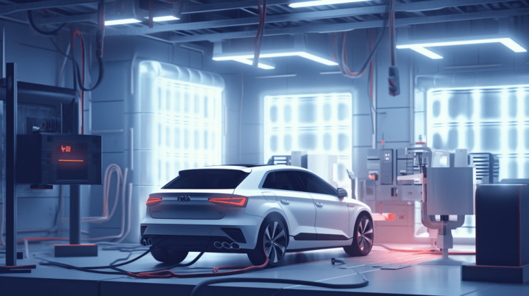 Car under testing in a facility.