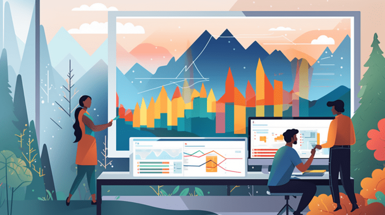 A person analyzing data with a diverse team in the background.