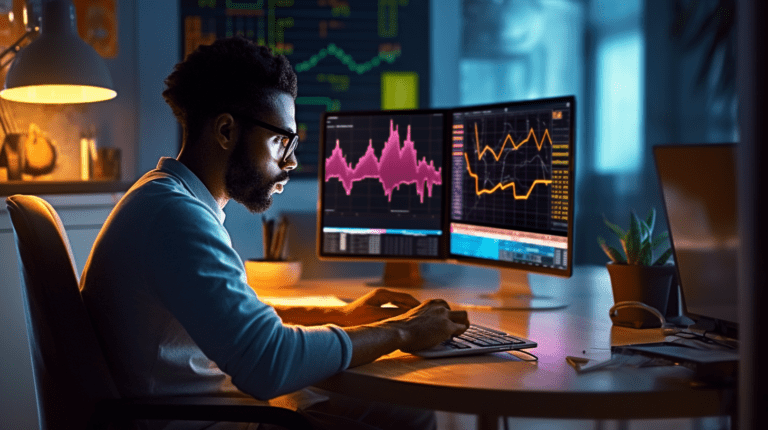 An analyst studying business data.