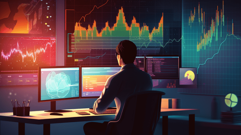 Analyst studying data charts.