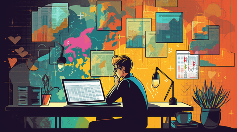 Analyst researching data with questions in mind.