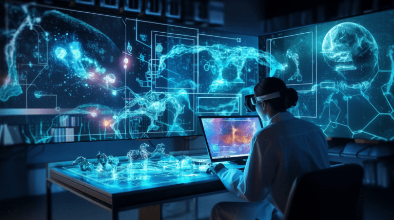 Scientist analyzing machine learning algorithms.