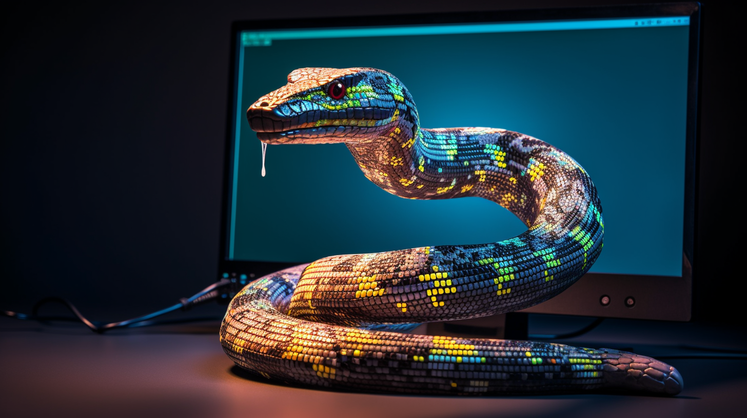 Python snake with Python programming code.