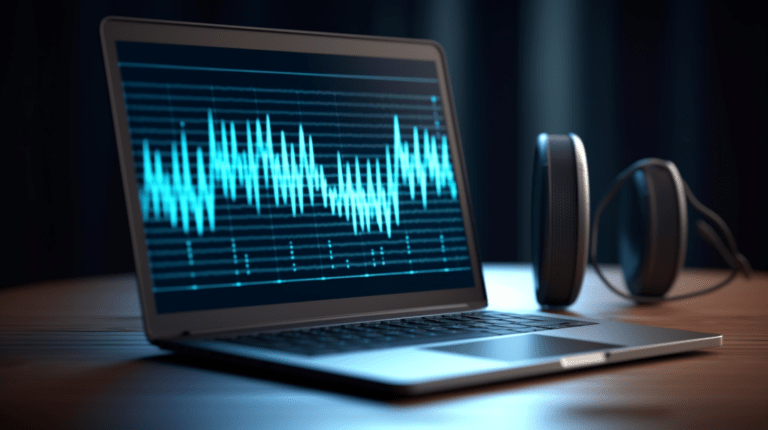 Laptop and microphone symbolizing speech recognition technology.