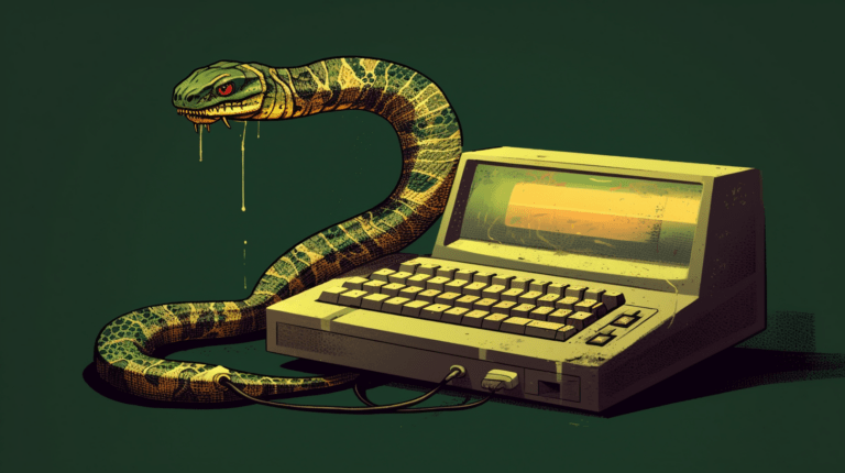 Snake manipulating a computer terminal, symbolizing Python subprocess module.