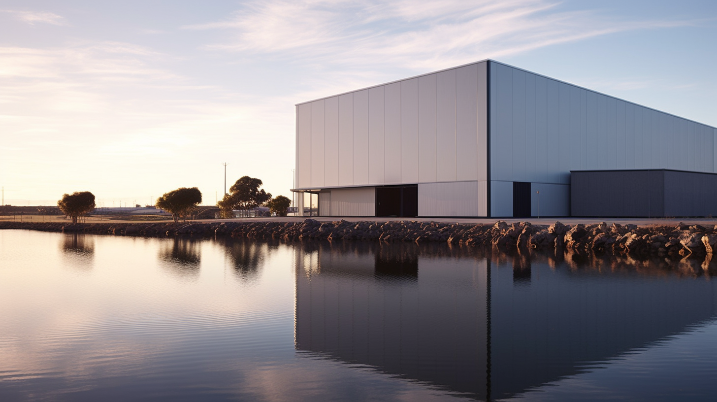 The data lakehouse concept represented by a warehouse by a lake.