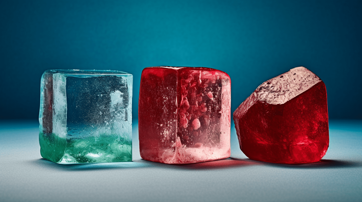 The concept of freezing enums in JavaScript represented by colored blocks and an ice cube.