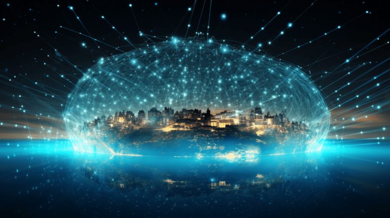Big Data flowing towards a globe.