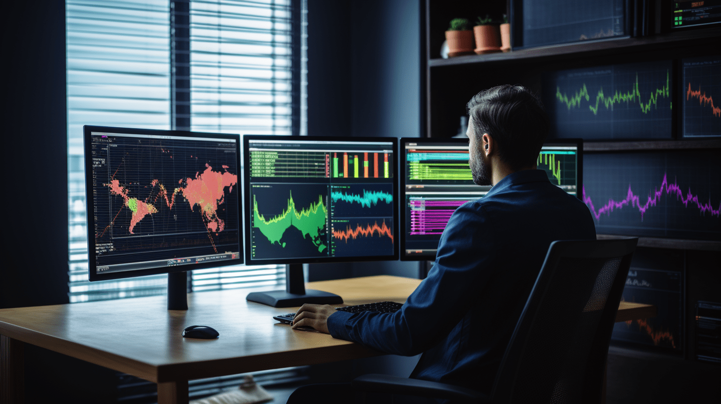 Business professional analyzing big data on a computer.