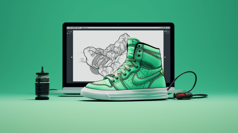 Computer screen showing a landing page with a sneaker and a button.