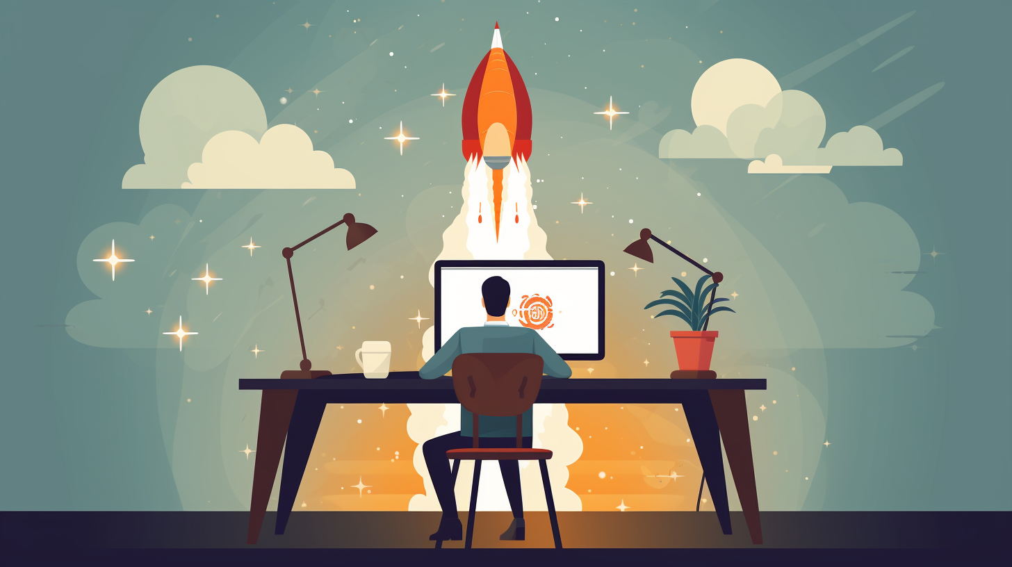 Web development process represented by a rocket launch.