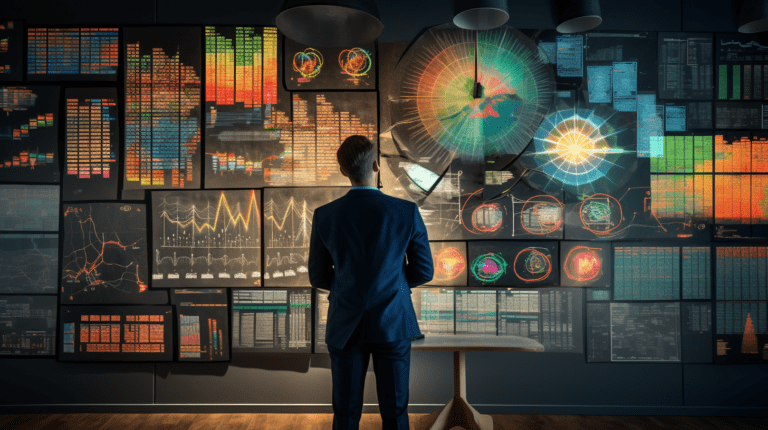 Analyst studying data visualizations.