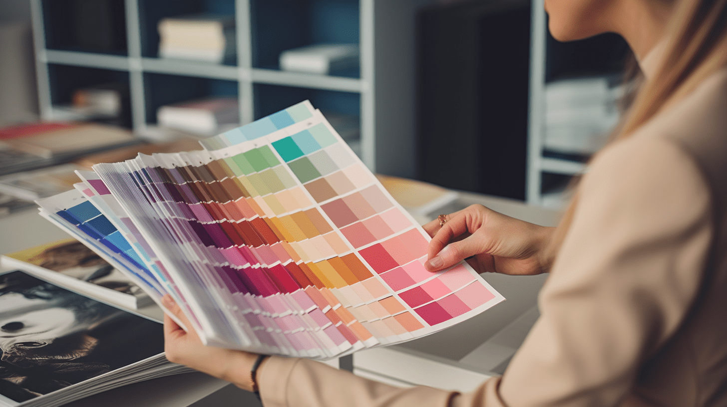 A designer examining a brand book.