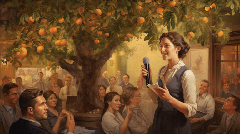 A speaker addressing public relations concepts