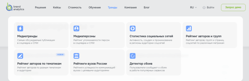 Вкладка "Тренды"