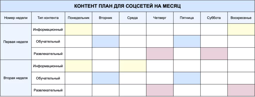 Пример оформления контент-плана