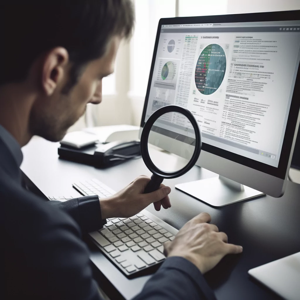 Tester examining GUI on computer screen