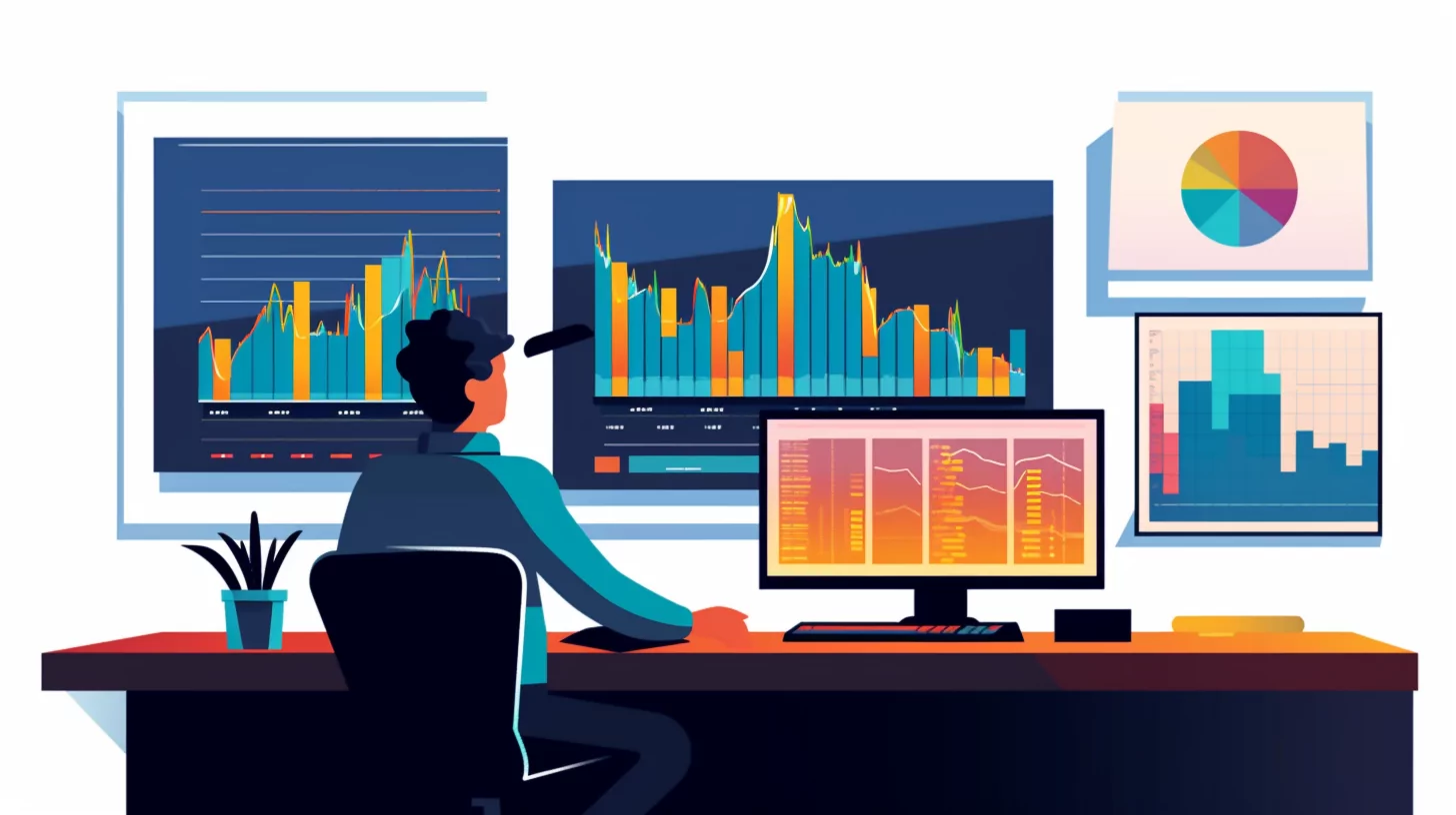 A data analyst reviewing a bar graph.