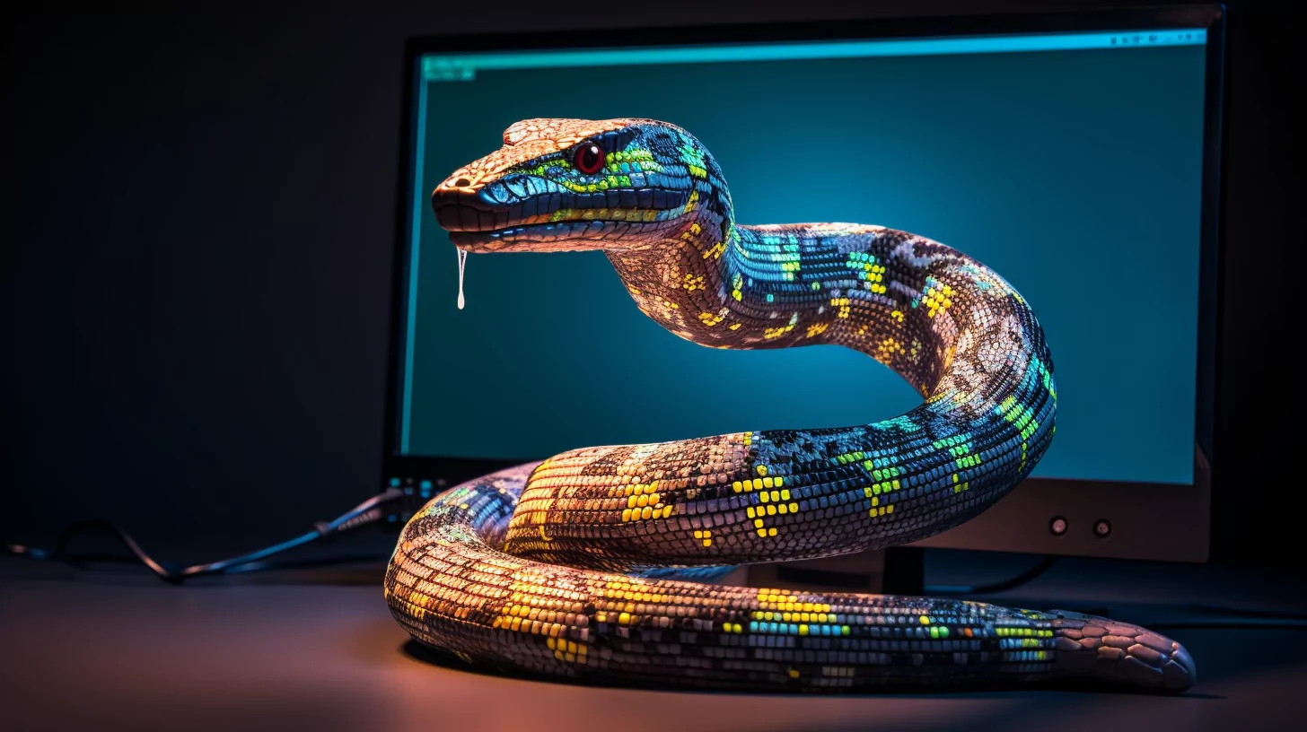 Python snake with Python programming code.